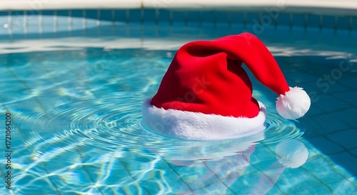 Santa Hat in Swimming Pool.