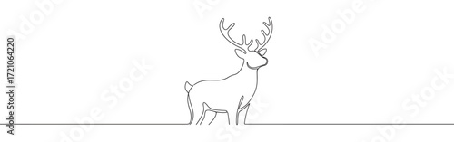 Deer line art. Reindeer continuous one line drawing.