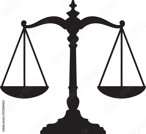 Silhouette of a classic balance scale, symbolizing justice, law, and fairness
