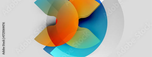 Abstract colorful design. Overlapping shapes create dynamic visual impact. Gradient hues blend smoothly, forming modern composition.