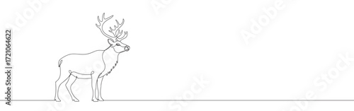 Deer line art. Reindeer continuous one line drawing.