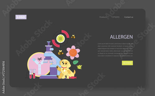 Allergy Research Vector Illustration with Cute Dog