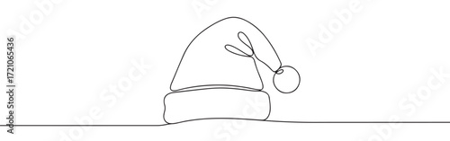 Santa Claus hat line art. Christmas hat continuous one line drawing.