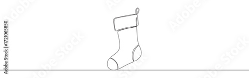 Christmas sock for gifts. Christmas stocking stuffer continuous one line drawing.