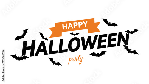 Spooky Halloween Celebration: A creatively designed graphic announcing a Happy Halloween Party, adorned with silhouettes of bats that flutter across the artwork, casting a delightfully eerie spell.