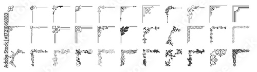 Decorative corner frames collection vintage ornament set vector on transparent background