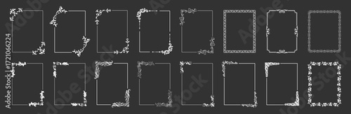 Decorative corner frames set. Vintage ornamental borders and elegant design elements for wedding or invitation. Vector collection on transparent background