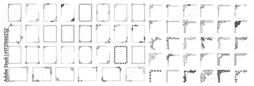 Decorative corner frames set. Vintage ornamental borders and elegant design elements for wedding or invitation. Vector collection on transparent background