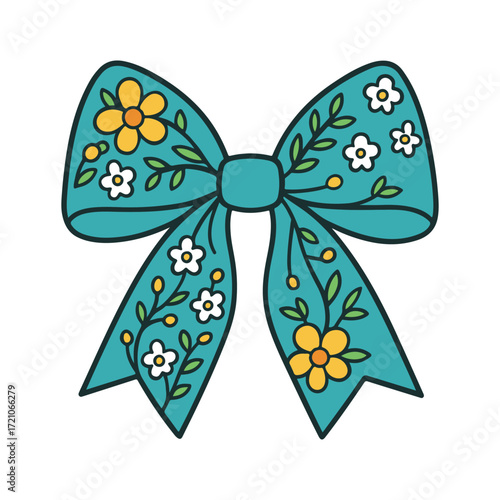 Blue Flower Bow Embroidery Design