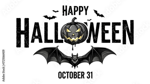 Spooky Halloween Invitation: An eerie yet festive image featuring a glowing jack-o'-lantern and a spooky bat, against a dark background, perfect for setting the stage for Halloween celebrations.