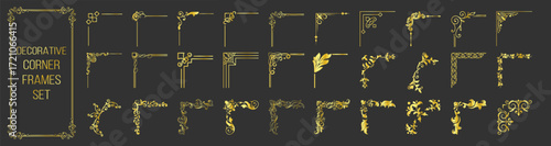 Set of gold decorative vintage frames and borders set. Elegant vintage corner frame and wedding ornaments. Isolated icons vector set