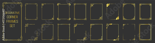 Golden ornamental label frames. Decorative vintage frames and retro borders. Wedding and museum picture ornaments. Vector set of elegant frames and design elements