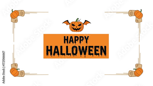 Spooky Halloween Decoration: An eye-catching illustration, a vibrant Halloween-themed layout with charming pumpkins, ready to cast a spell and light up the festive mood.