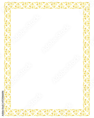 Decorative gold corner frame. Vintage ornamental border and elegant design element for wedding or invitation. Vector collection on transparent background