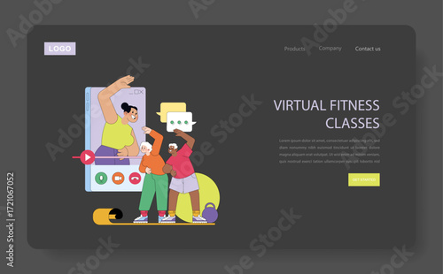 Virtual Fitness Class Illustration with Active Participants