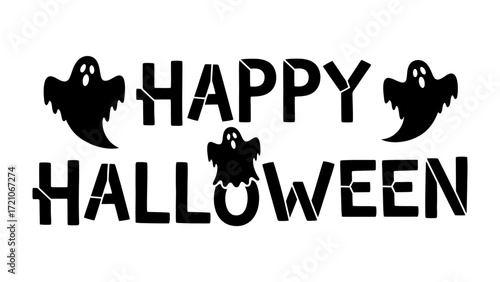 Spooky Halloween Banner: A whimsical banner spells out Happy Halloween with playful ghosts, conjuring the spooky spirit of the holiday.