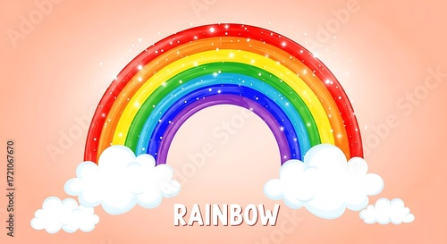 Vibrant rainbow arching over fluffy clouds with sparkling effects weather colorful