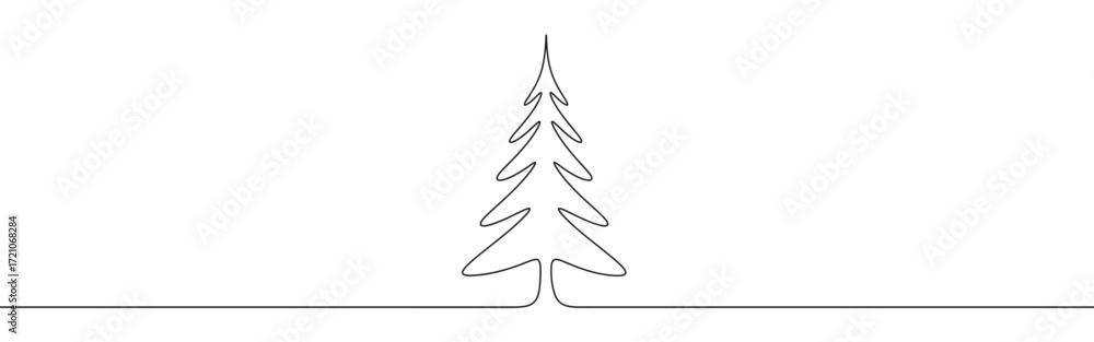 Obraz premium Christmas Tree line art. Pine continuous one line drawing.