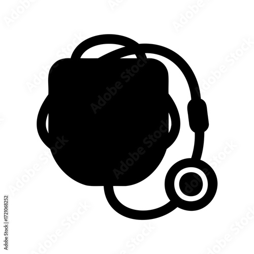 Simplified black and white graphic depicting a sphygmomanometer illustration