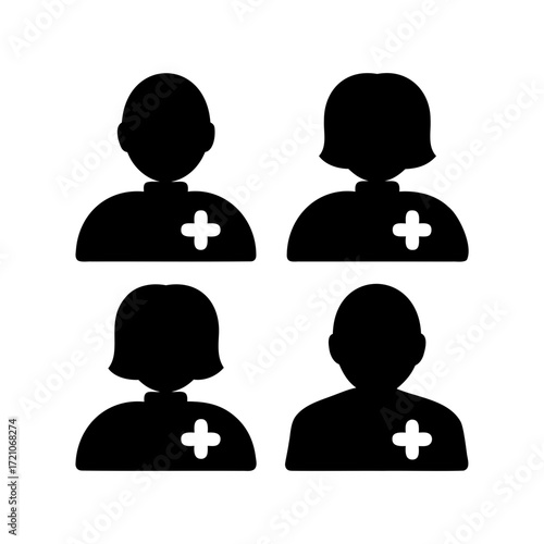 Different types of doctors and nurses silhouettes in a healthcare setting