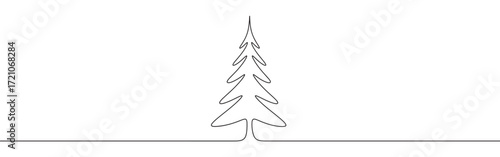 Christmas Tree line art. Pine continuous one line drawing.