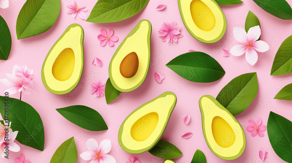 Cute Avocado and Flower Pattern | Healthy Food & Natural Beauty Background