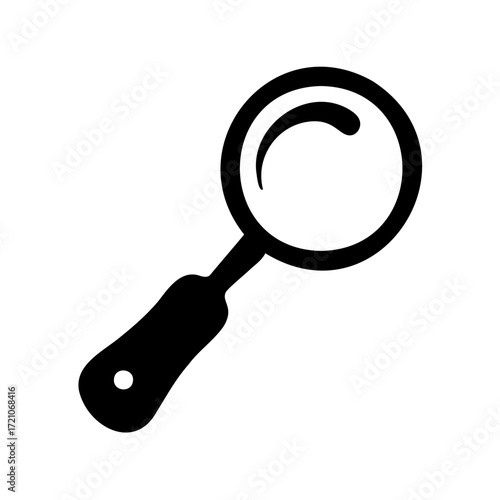 Simple black and white illustration of a magnifying glass icon on white background