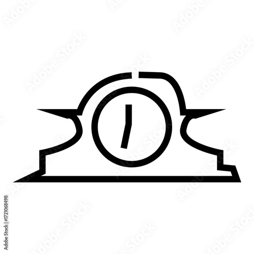 Black and white vector drawing of a vintage mantel clock with a simple dial, reflecting antique or classic timepieces