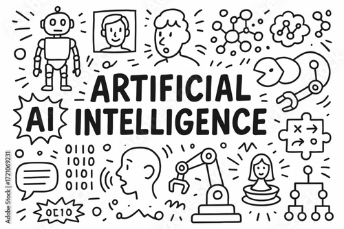 Artificial intelligence outline icon set. ai, technology, robotics symbols collection.