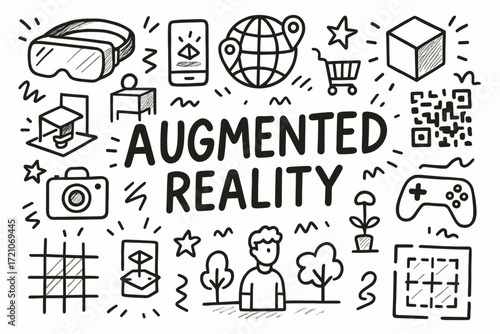 Augmented reality line icon set: gadgets, vr, tech tools icon collection