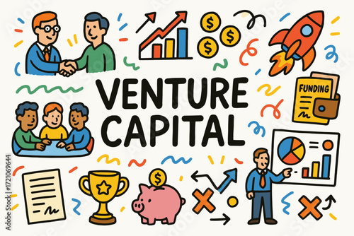 Venture capital investment flat icon set: financial growth, startup, business icons