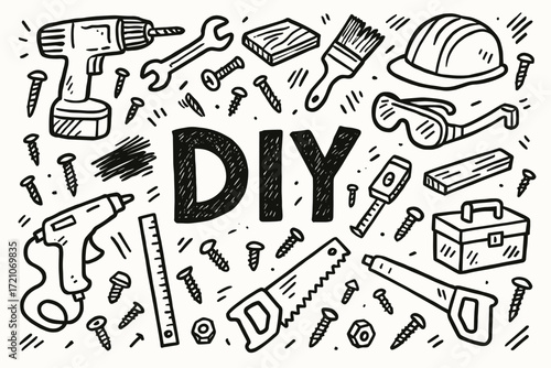 Diy tools linear icon set. handyman, construction tools, home repair icons collection