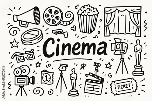 Cinema, movie outline icon set. theater, entertainment icons collection in line style