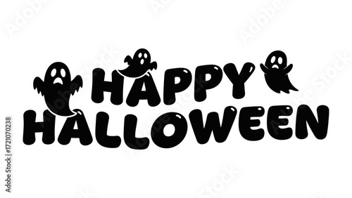 Spooky Halloween Greetings: Delightful Halloween image showing a Happy Halloween greeting with ghost figure perfect for conveying the festive spirit of the spooky season.