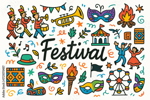 Festival, celebration filled icon set. dynamic, colorful carnival icons collection