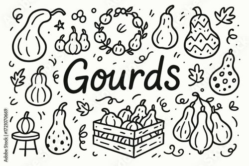 Gourds, vegetables silhouette icon set. harvest, autumn symbols silhouette collection
