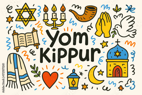 Jewish holidays line icon set. yom kippur, hanukkah, passover, rosh hashanah icons