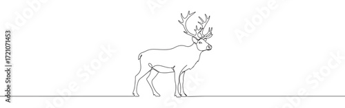 Deer line art. Reindeer continuous one line drawing.