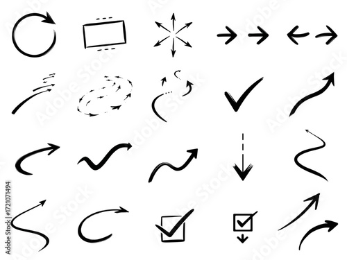 Various hand-drawn black arrows and symbols in different styles  