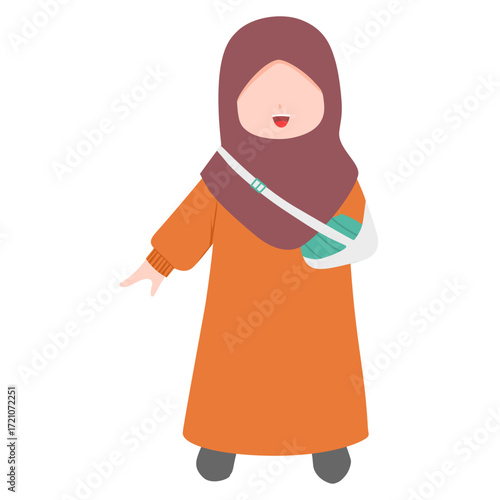 Muslim Girl with Arm Sling Illustration