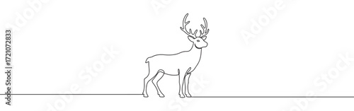 Deer line art. Reindeer continuous one line drawing.