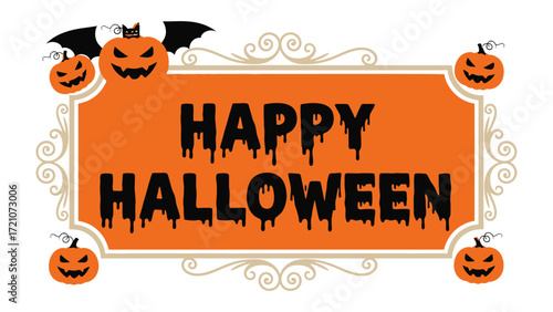 Halloween Celebration Banner: A spooky Halloween banner with orange background, festive jack-o'-lanterns, and a chilling bat silhouette, perfect for spreading Halloween cheer.