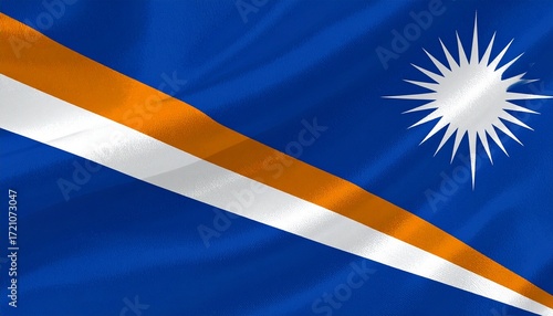 Marshall Islands flag with blue field, diagonal orange and white stripes, radiant white star