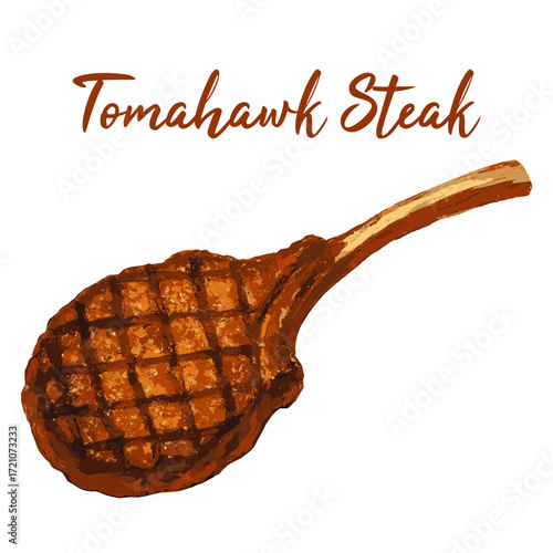 tomahawk steak in watercolor illustration style, isolated vector on white background