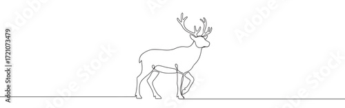 Deer line art. Reindeer continuous one line drawing.