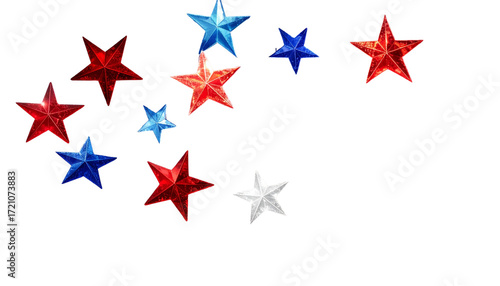 Festive Stars in Red, White, and Blue Colors, Party and Holiday Elements, Transparent PNG
