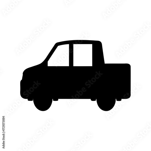 Silhouette of a black pick up truck isolated on a white background
