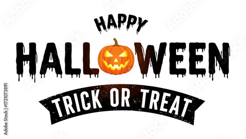 Happy Halloween: A festive Halloween design, featuring a carved pumpkin centerpiece and the words Happy Halloween and Trick or Treat in a spooky, creative font, conjuring the spirit of the season.