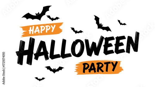 Happy Halloween Party: Halloween party with bats flying in the sky, ready for the spooky night of horror and fun.
