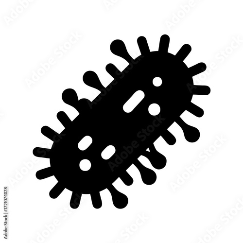 Single black bacteria pathogen cell with multiple projections and inner structures
